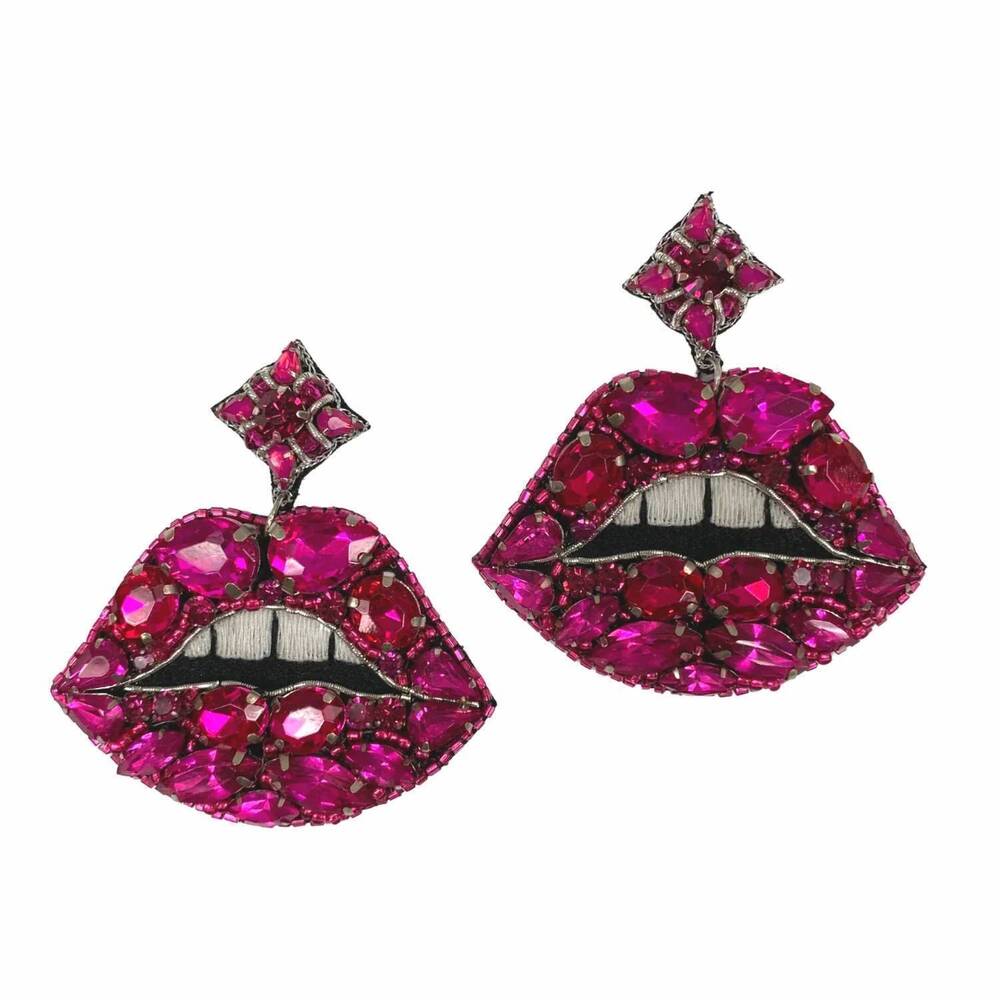 NEW ALLIE BEADS women's jeweled lip earrings in magenta
